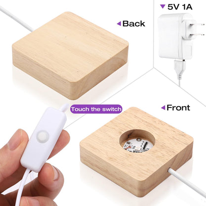 Facmogu Wooden LED Lights Display Stand, Multicolor Premium Rubber Wood, 6 LED for Selenite Tower and 3D Laser Crystal