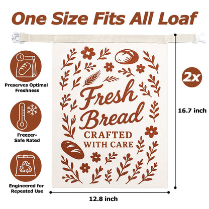 Beeswax Bread Bags for Sourdough & Homemade Bread XL 17x13 Inch, Reusable Bags for Homemade Bread Sourdough, 2 Packs Cotton Bread Storage Bags for Freezer & Refrigerator (Red)