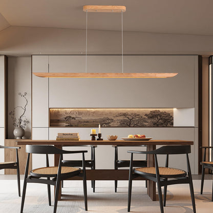 55" Wood Linear Pendant Light, Dimmable Kitchen Island Light with Remote, 40W LED Island Lights for Kitchen, Adjustable Linear Chandelier for Dinning Room Light Fixture, Bar, Pool Table Light Natural