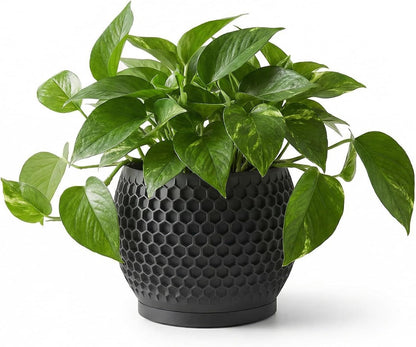 Fabix3D 3D 4.7 Inch Plant Pots, Modern Printed Honeycomb Planters for Indoor Plants, Matte Black Decorative Flower Pot