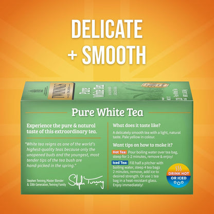 Twinings Pure White Tea - Individually Wrapped Bags, Light & Fresh Flavor, 20 Count (Pack of 6)