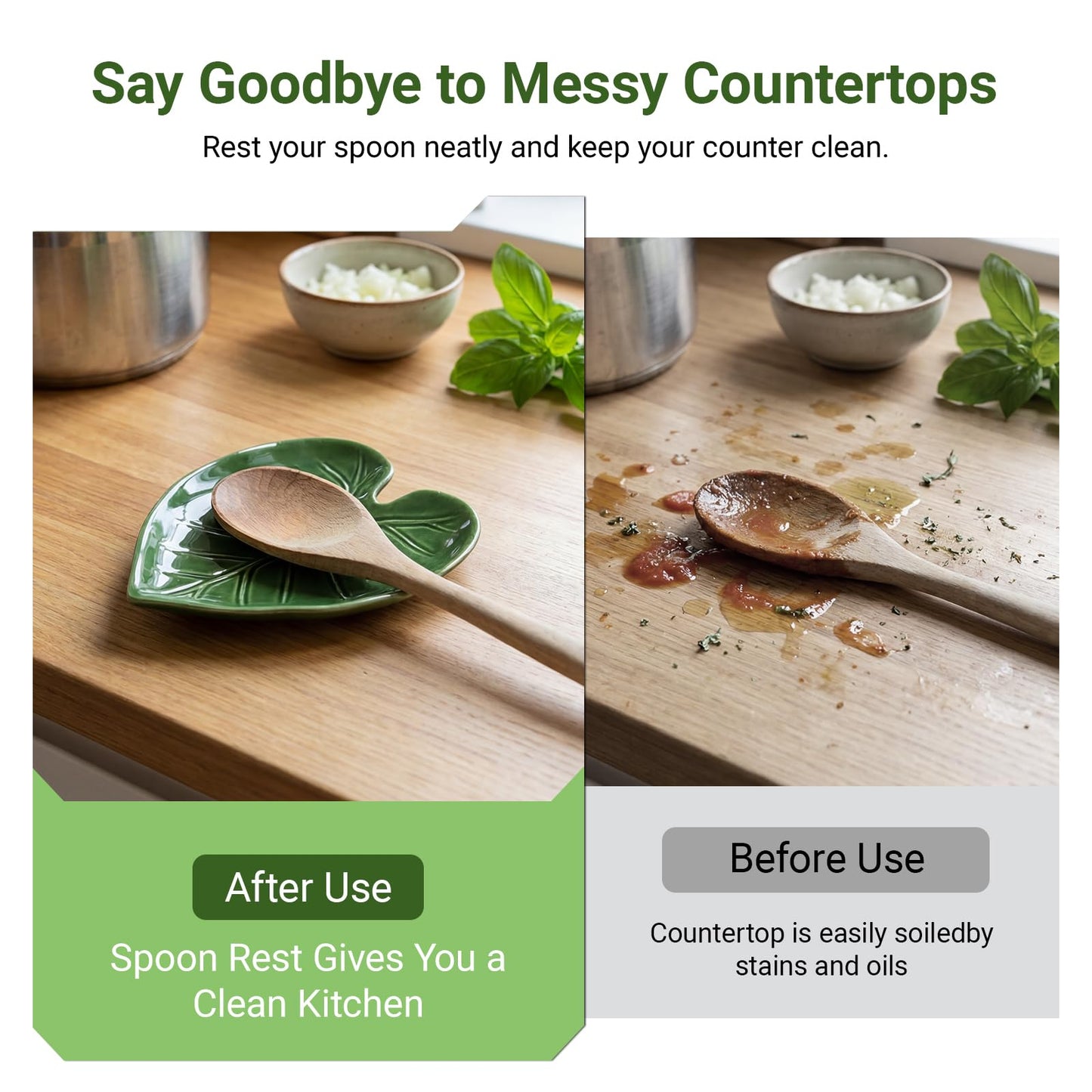 Ceramic Spoon Rest for Stove Top and Kitchen Counter, Green Leaf Spoon Holder, Cute Cooking Spoon Rest, Heat Resistant Dishwasher Safe Kitchen Utensil Rest, Decorative Kitchen Decor