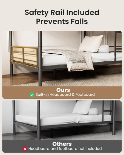 Mixcous Full Over Full Metal Bunk Bed for Adults & Kids, Convertible to 2 Separate Full Size Beds, Heavy Duty Bunk Bed Frame with Full-length Guardrail & EVA Padded Ladder, No Box Spring Needed, Black