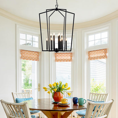 Vezzio 12-Light Large Black Chandelier, D30 Inch Modern Industrial Farmhouse Lantern Pendant Light for High Ceiling Entryway, Foyer, Dining Room，Kitchen Island，Hallway，Staircase