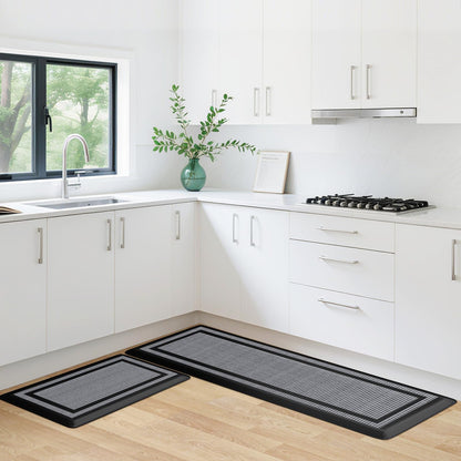 KitchenClouds [2 PCS] Kitchen Rugs Cushioned Anti-Fatigue Kitchen Mats for Floor Waterproof Kitchen Rug Set Non-Slip Comfort Standing Mat for Office, Sink, Laundry 17.3"×29"+17.3"×47",Black