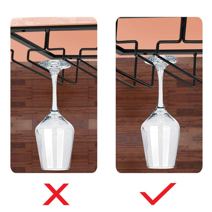 MOCOUM Wine Glasses Rack Under Cabinet Stemware Rack,Wine Glass Hanger Rack Wire Wine Glass Holder Storage Hanger for Cabinet Kitchen Bar (4 Rows)