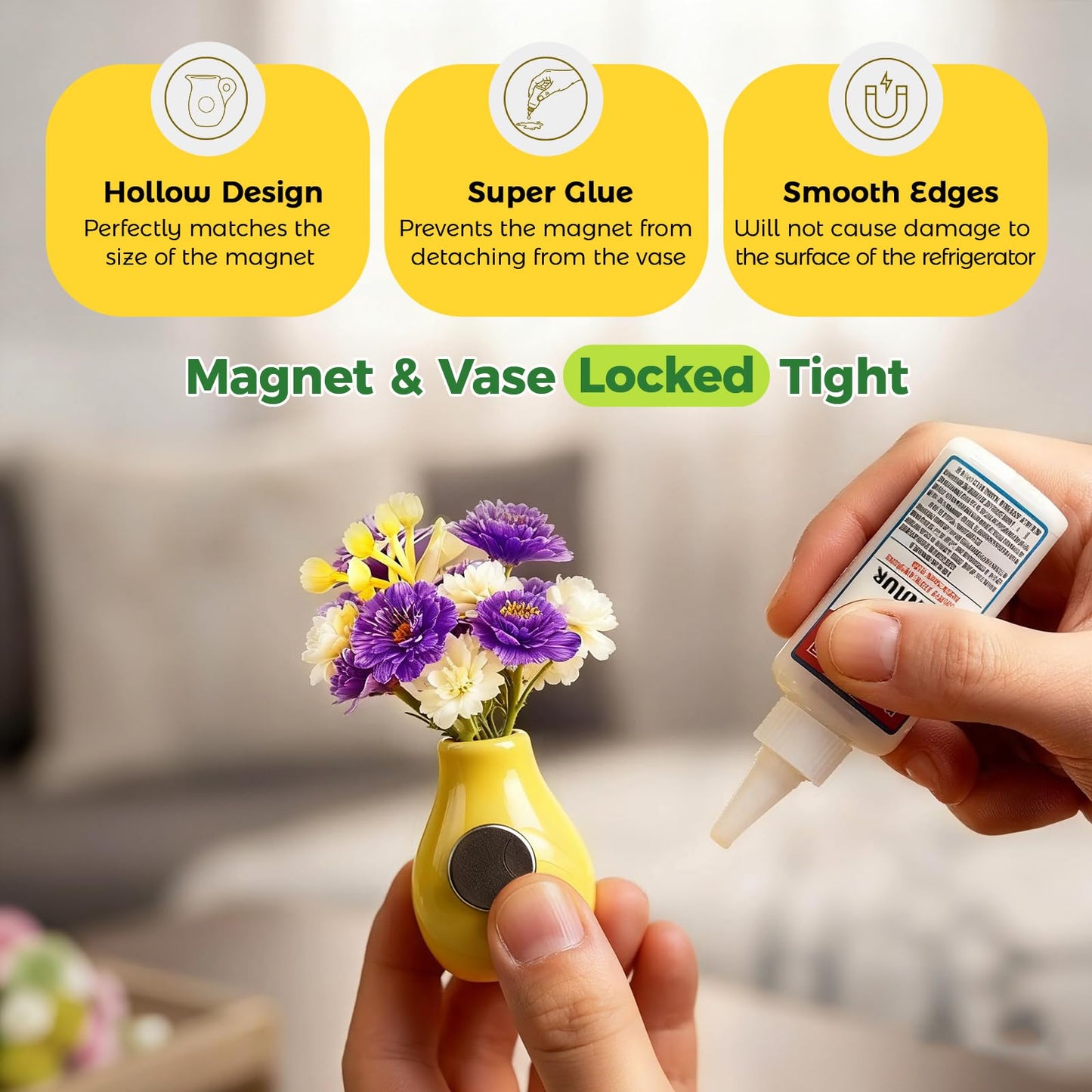 Renmxj 5 Pcs Cute Mini Ceramic Vase Fridge Magnets with Artificial Flowers