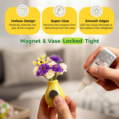 Renmxj 5 Pcs Cute Mini Ceramic Vase Fridge Magnets with Artificial Flowers