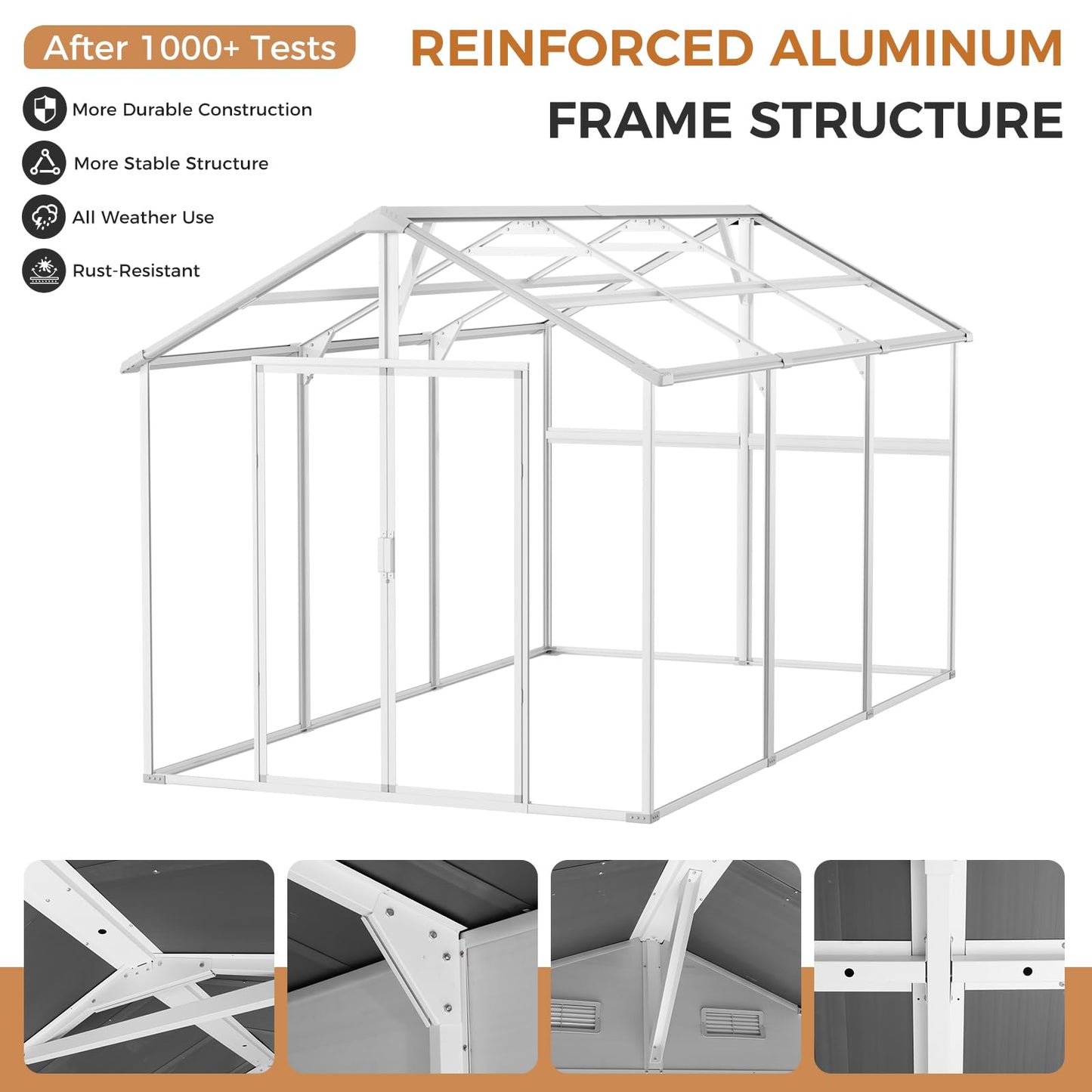 CDCASA Resin Storage Shed 8x14 FT, Waterproof Outdoor Sheds Heavy Duty Aluminum Frame Outside Plastic Tool Shed with Adjustable Openable Windows, Lockable Door for Backyard, Garden, Lawn, Dove Grey