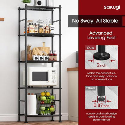 Sakugi 5-Tier Storage Shelves - Heavy Duty Metal Organizer for Garage, Pantry & Closet | 18.4" W x 12.6" D x 57.4" H, Black