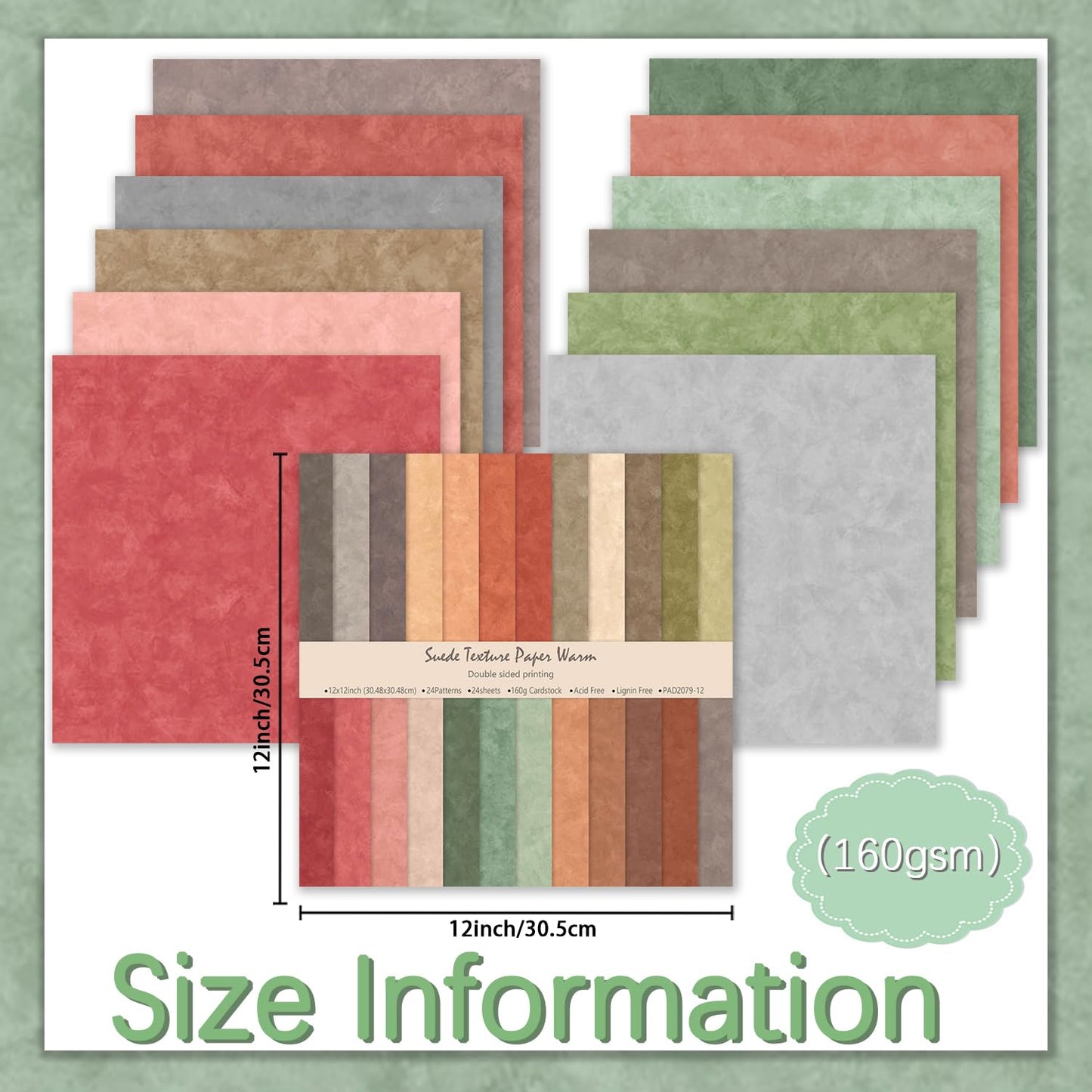 iChuan 24 Sheets Scrapbook Paper 12" Double-Sided Photo Backdrop Patterned Craft Paper 160gsm for Junk Journals Greeting Cards Album Decoration(Boho Design A)