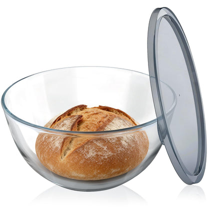 AltarreT Large Glass Bowl for Sourdough Bread Making, 4.7 Quart Glass Mixing Bowl with Lid, Clear Glass Salad Cooking Bowl Kitchen Bread Salad Storage