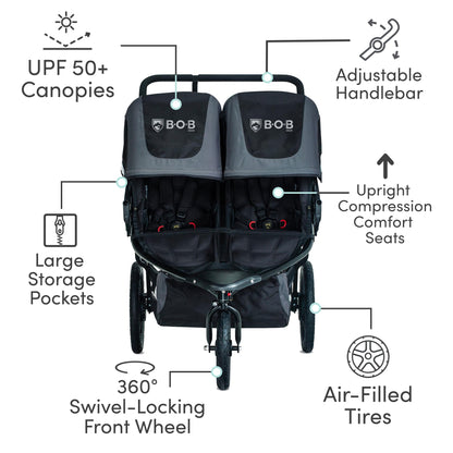 BOB Gear Revolution Flex 3.0 Duallie Jogging Stroller, Double Stroller, Graphite Black