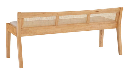 Powell Kasi Natural Low Back Cane Bench with Beige Upholstered Seat
