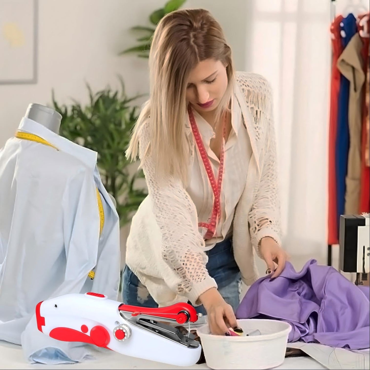Mini Handheld Sewing Machine, Small Portable Electric Sewing Machine for Adults Beginners, Easy to Use Quick Stitch for DIY Clothing, Fabrics, Curtains, Home & Travel
