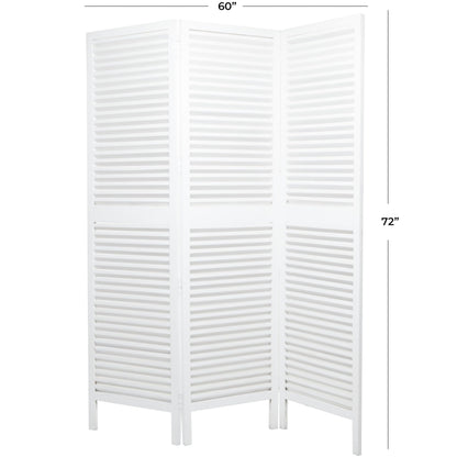 Deco 79 Mango Wood Partition Room Divider Screen Hinged Foldable Partition 3 Panel Privacy Screen with Carved Design, Room Partition 60" x 1" x 70", White