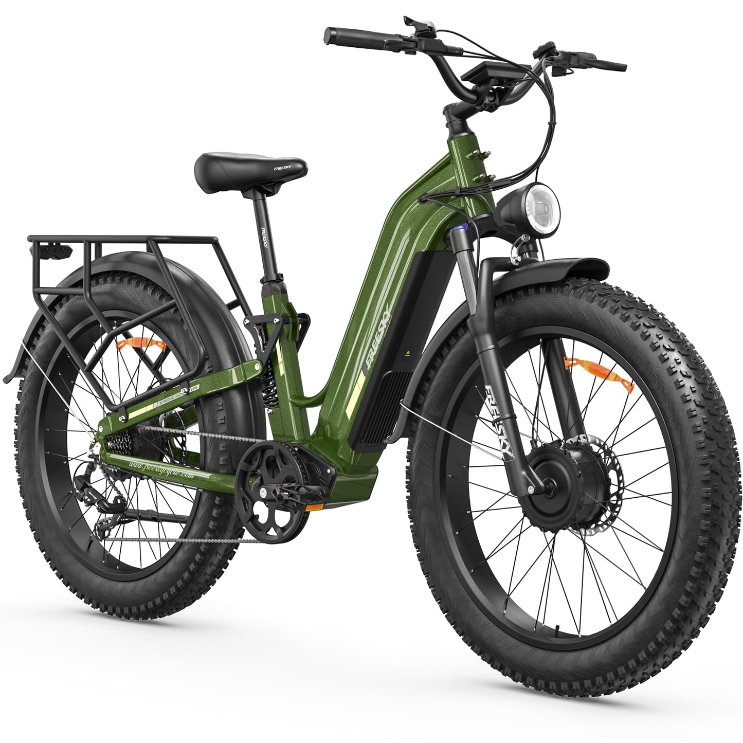 FREESKY Dual Motor Electric Bike for Adults 3500W Fast Ebike 105Miles Long Range 48V 25A Electric Mountain Bike 34MPH Dirt E Bike 26'' Fat Tire Full Suspension Green