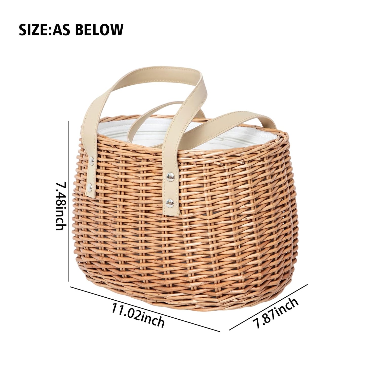 KINGWILLOW,Picnic Basket, Woven Willow Insulated Wicker Storage Basket – Zippered Canvas Lining for Food, Picnics, or home use