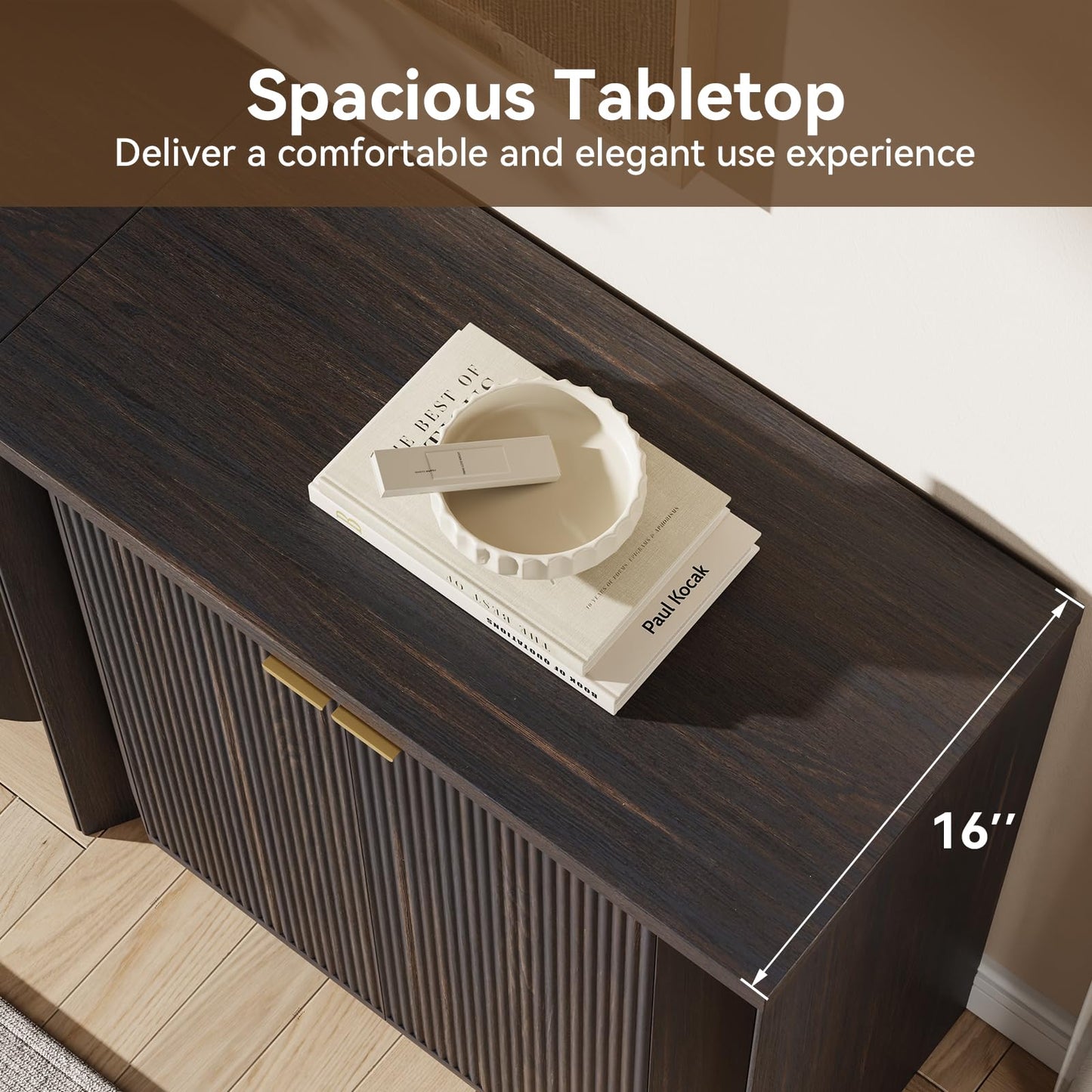 MorganBrig 63" W Walnut Sideboard Buffet Cabinet with Storage, Fluted Accent Console Cabinet, Mid Century Modern Credenza for Living Room Kitchen Entryway Dining Room, Dark Walnut