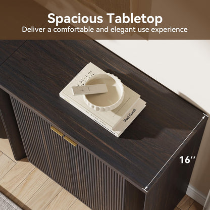 MorganBrig 63" W Walnut Sideboard Buffet Cabinet with Storage, Fluted Accent Console Cabinet, Mid Century Modern Credenza for Living Room Kitchen Entryway Dining Room, Dark Walnut