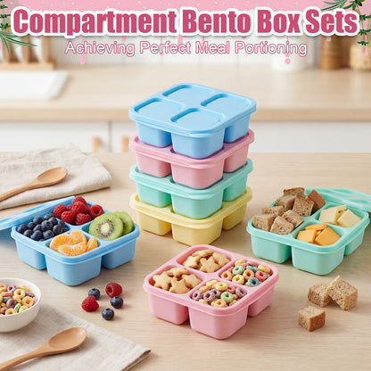 Acellegic 24 Pcs Bento Snack Box Containers Set 4 Compartment Food Storage Container with Lids Reusable Stackable Lunch Box for Family, Work, Travel, Microwave and Dishwasher Safe (4 Color)