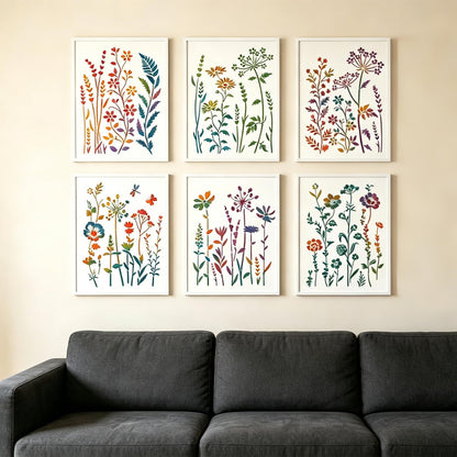 UpChoNice 6 PCS Stencils for Crafts Reusable, Large Wildflower Wall Stencil Set, Modular Floral Painting Templates for Walls, Wood, Furniture, Fabric, Easy-Clean Art Stencils for DIYers, Artists
