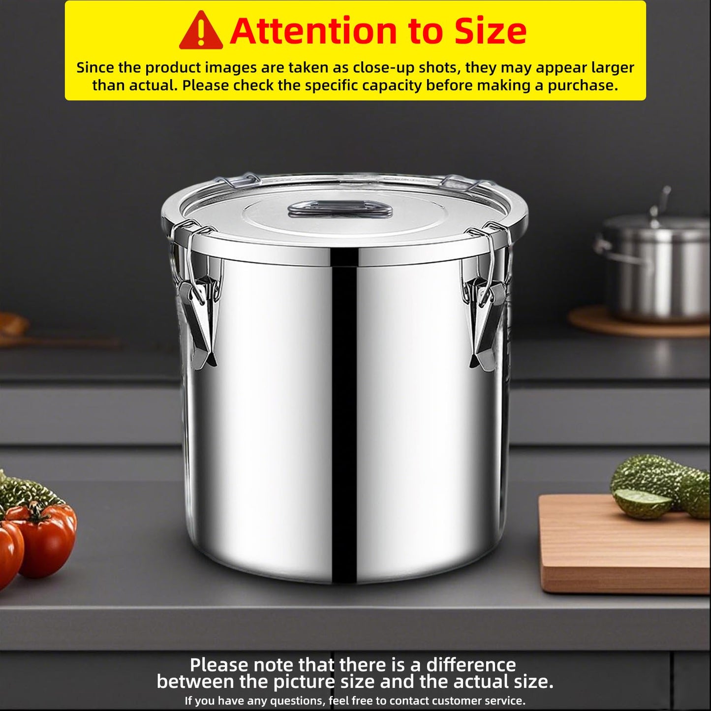 Verdeho stainless steel food storage containers with lids lock clips airtight container large airtight for rice flour sugar grain coffee bean storage containers Kitchen jar (1.59gal/6L)