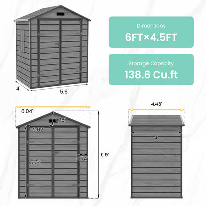 UDPATIO Outdoor Storage Shed 6x4.5 FT, Garden Resin Shed for Bike, Garbage Can, Tools, Outside Plastic Sheds with Floor for Backyard, Patio, Lawn, Dark Grey