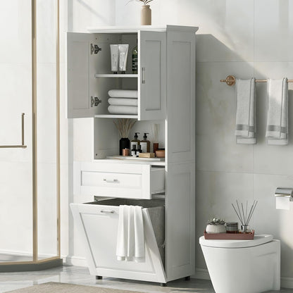 Virubi Tall Bathroom Cabinet with Storage, Wood Tall Bathroom Storage Cabinet with Adjustable Shelves, Freestanding (White)
