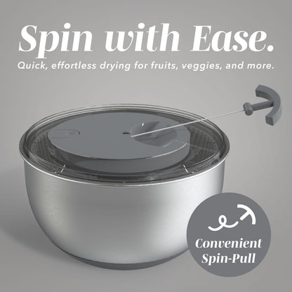 COOK WITH COLOR Stainless Steel Salad Spinner - 5 Qt. Lettuce Washer And Vegetable Spinner Dryer for Easy Salad Prep - Non Slip Base with Pull Handle - Auto Stop Brake System, Stain and Odor Resistant