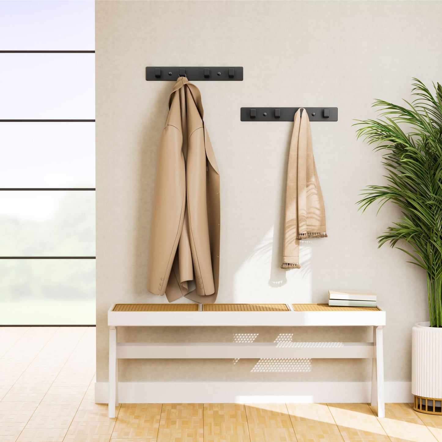 GWAAZXGZ Black Coat Rack Wall Mount - 12.5 inch Modern Metal Hook Rail with 4 Right-Angle Hooks, Drill-Mounted Organizer for Coats, Hats, Bags in Entryway, Bathroom, Bedroom (2 Pack)