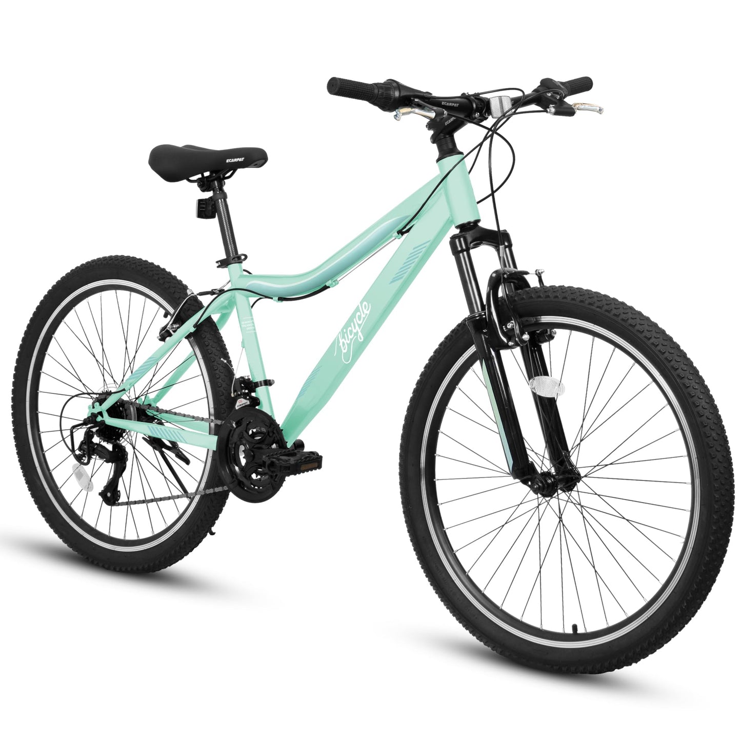 HIWORK Mountain Bike 26 Inch, High Density Carbon Steel Frame Girls Bike with 21-Speed Front Suspension Dual V-Brakes, Bike for Teenagers Girls Womens Bicycle | Light Green