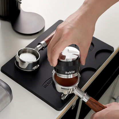 IKAPE Coffee Accessory Tool, Silicone Mat with Portafilter Holder, Espresso Tamping Station Mat, Non-Slip