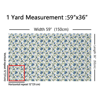 Watercolor Blueberry Fabric by The Yard Outdoor Fruits Botanical Leaves No Stretch Fabric for Handmade Supplies Wild Plants Rustic Soft Flannel Polyester Fabric for DIY Home Accents 5 Yard Bolt,180x59