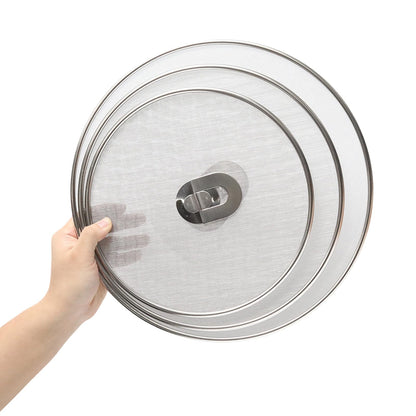 OYWOBET 3 Pack Silver Stainless Steel Splatter Screens (9.8", 11.4", 13"), Grease Splatter Guard Ultra-Fine Mesh, Foldable Knob for Cooking/Chefs/Home Cooks