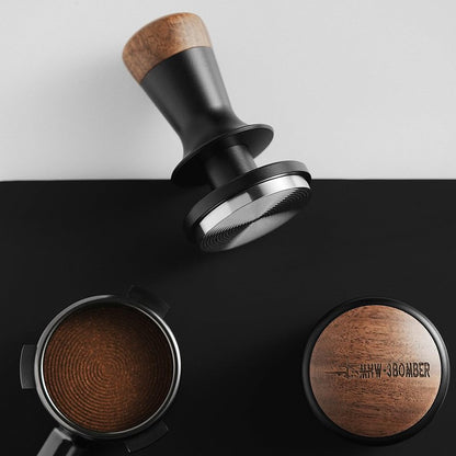 MHW-3BOMBER 58mm Coffee Tamper, Wooden Espresso Tamper Tool with 2 Spring Loaded, Auto-rebound, Auto-Leveling Tamper without Tilting, 58.35mm Stainless Steel Base, T7124