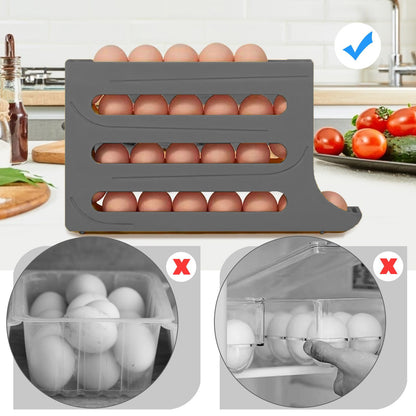 Jofarstep Egg Holder for Fridge, 4 Tiers Dispenser, 30 Egg Container Refrigerator, Large Capacity Organizer Automatic Fridge Rolling Egg Container for Pantry Countertop (Grey)