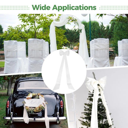 Toyosport Large Satin Bow, 74 in / 188 cm Long Train, Detachable Double Bows for Dress, Wedding Dress Waist Sash Belt, Bridal Gown and Fashion Show Accessories, White