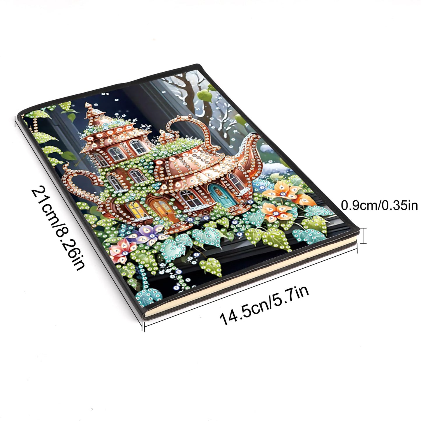 JISHSHAY Diamond Art Notebook Journal Diamond Painting Note Book Gem Art Sketchbook Gem Painting Blank Notebook Mosaic Kits for Adults Diary with Special Shape Drills 14.5×21cm/5.7×8.26in Teapot House