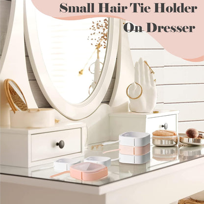 Hair Tie Organizer, 4 Pcs Small Portable Storage Holder, Qtip Dispenser for Hair Tie Accessories, Travel Organizer