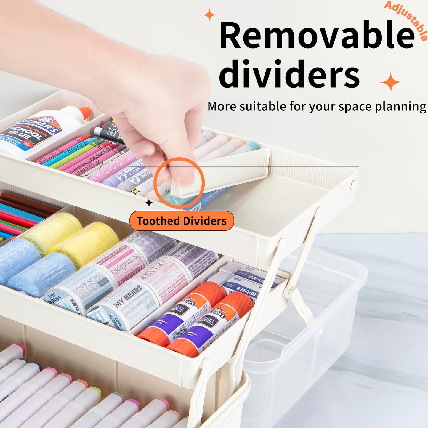 TERGOO 14in 3-Layer Multipurpose Craft Organizers and Storage with Adjustable Dividers, Portable Tackle Box, Folding Art & Craft Case for Medicine, Tool, Sewing Organizer (White, X-Large)