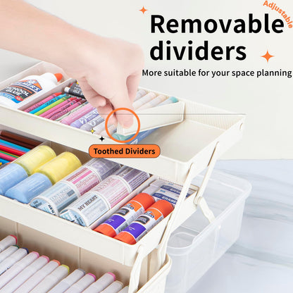 TERGOO 14in 3-Layer Multipurpose Craft Organizers and Storage with Adjustable Dividers, Portable Tackle Box, Folding Art & Craft Case for Medicine, Tool, Sewing Organizer (White, X-Large)