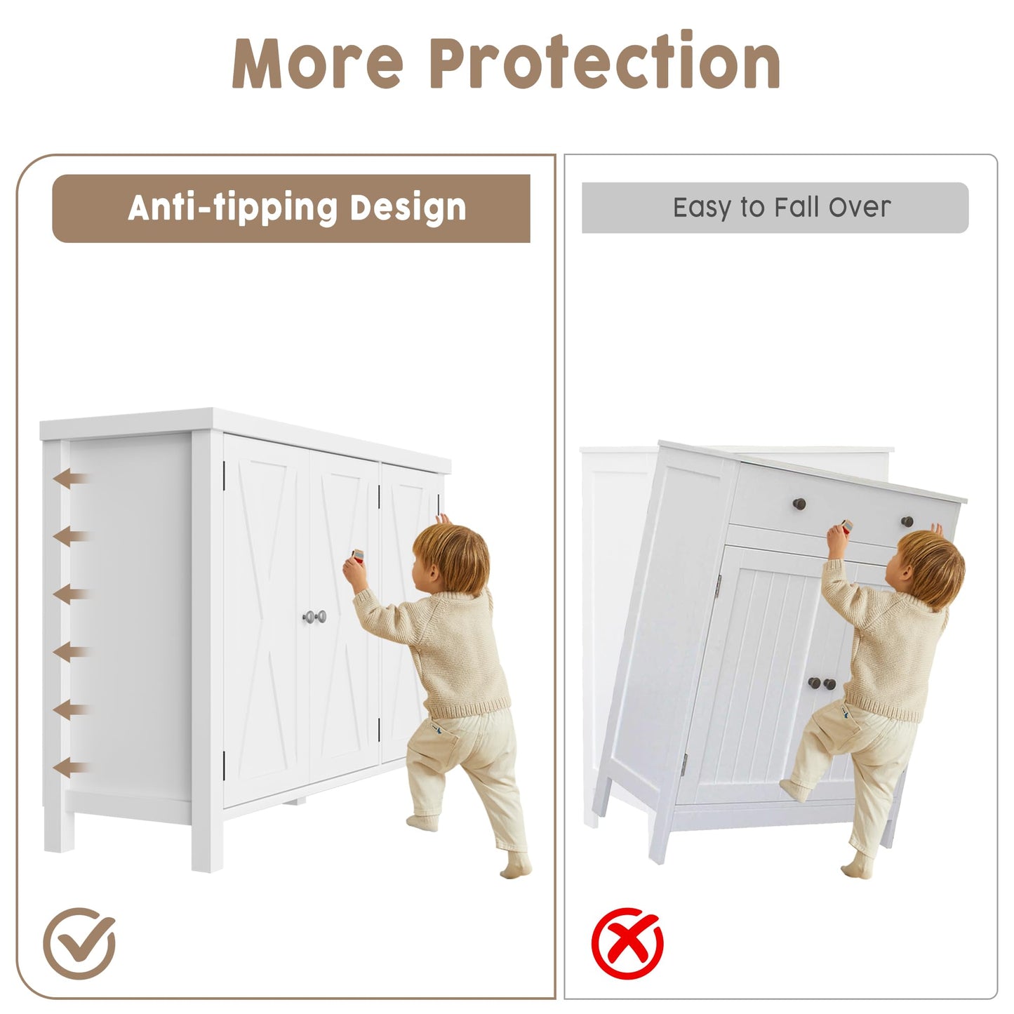 GarveeHome Farmhouse Shoe Cabinet for Entryway with 3 Barn Doors & Wood Legs, 7-Tier Shoe Storage Cabinet with 2 Adjustable Shelves, Tall Shoe Rack Organizer for Closet, Hallway, White