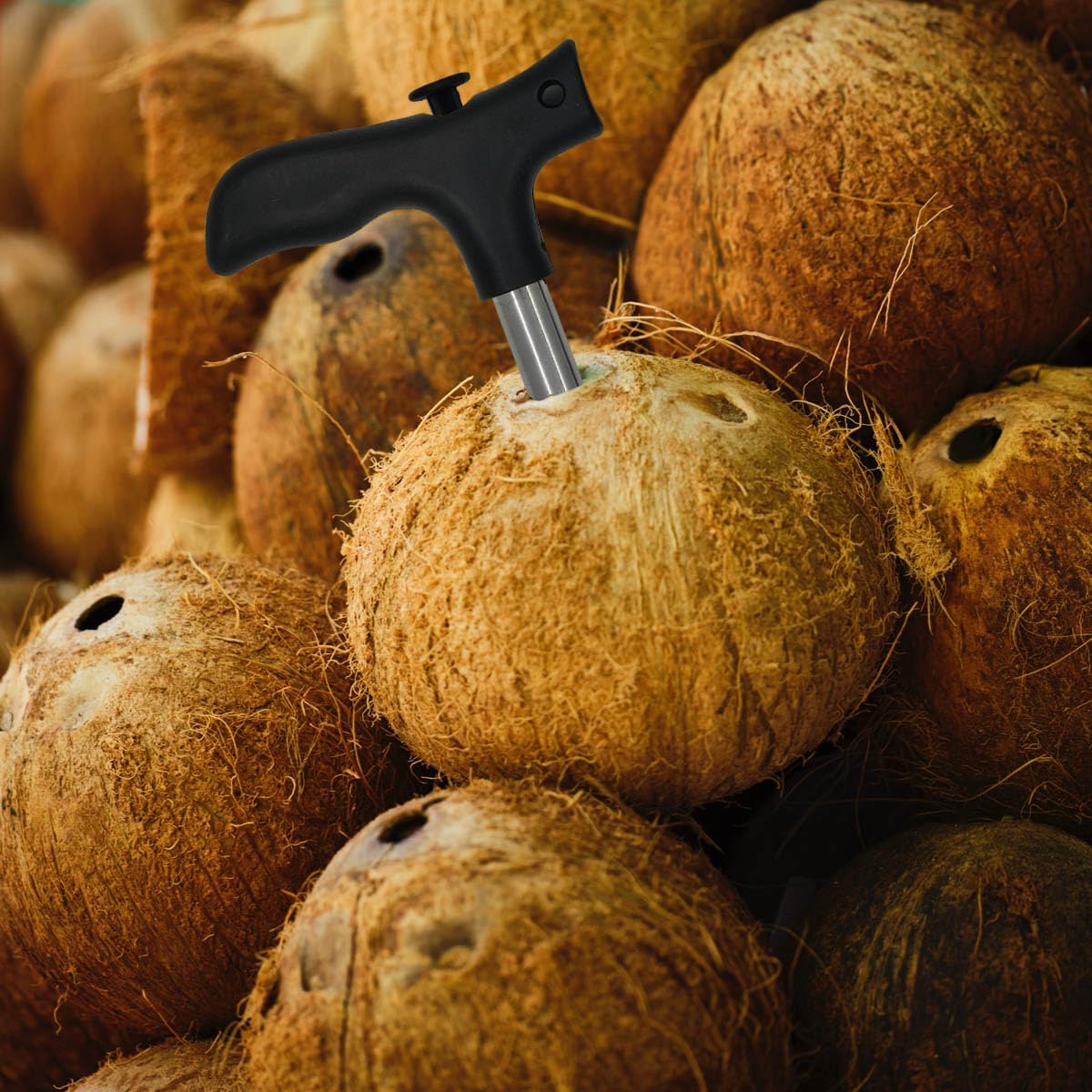 zhuohai Stainless Steel Coconut Opener Tool, Safe & Easy Straw Hole Maker for Young & Mature Coconuts