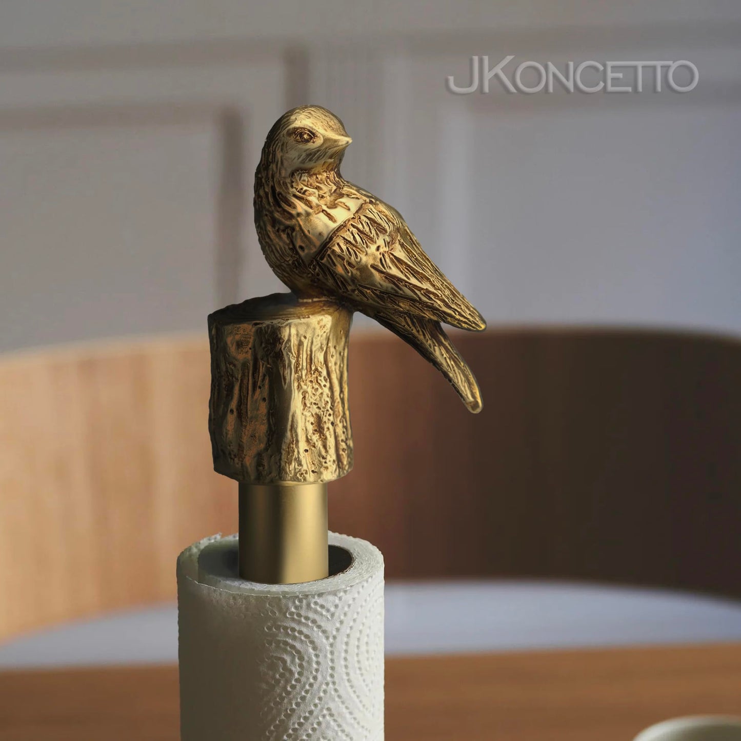 JKONCETTO Paper Towel Holder Countertop, Gold Paper Towel Stand with Bird Design Top