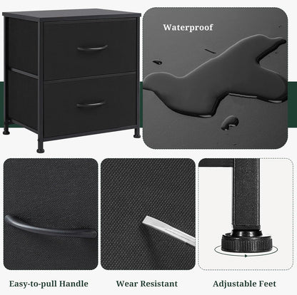 2 Closet, 11.8" 18" 20", Nightstand, Small Drawer Dresser End Table Bedside Furniture, Wooden Top Fabric Bins