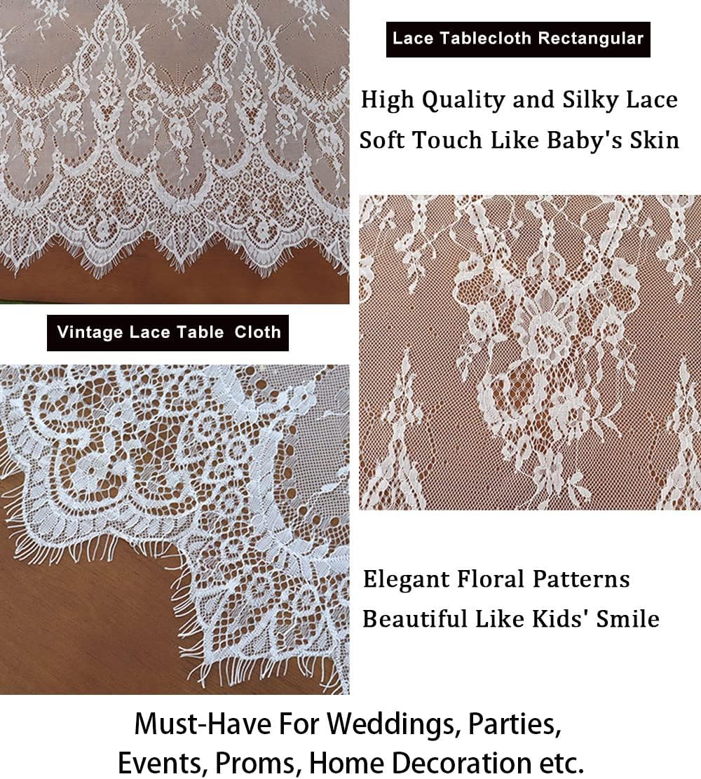 ShinyBeauty Rectangular Lace Tablecloth 60x120-Inch 2 Pack Floral Vintage Table Cover for Rustic Party