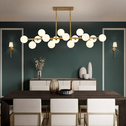 DUGHKUGH Mid Century Modern Chandelier 55in Linear Gold Pendant Lighting Fixture Linear Chandeliers for Kitchen Island, Dining Room 16-Light