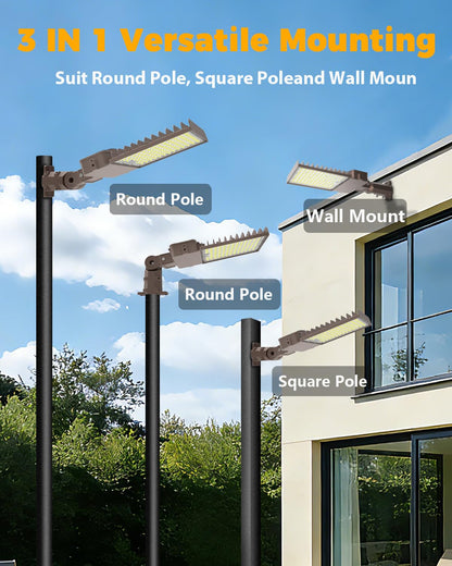 CLLIGHTING 300W Parking Lot Light: 160lm/W 5000K Arm & Slip Fitter Mount LED Parking Lot Lights for Commercial - IP66 Waterproof Rating LED Pole Light for Parking Area with 48000LM 2PACKS