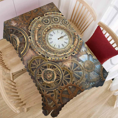 Beabes Clock Gears Tablecloth, Rusty Steampunk Design for Rectangle Tables, 52"X70" Indoor Outdoor Cover